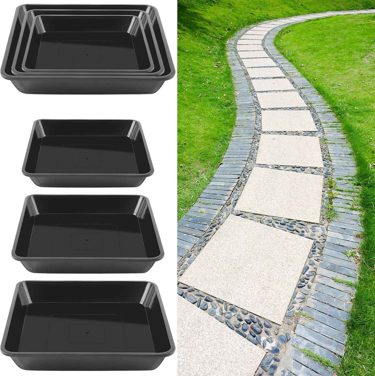 U0U 3 Size Square Stepping Stone Mold,8" 10.2" 12.2" Reusable Concrete Mold for Concrete,Plastic Cement Molds for Casting Garden Pavement and Forms Walkway (Black)