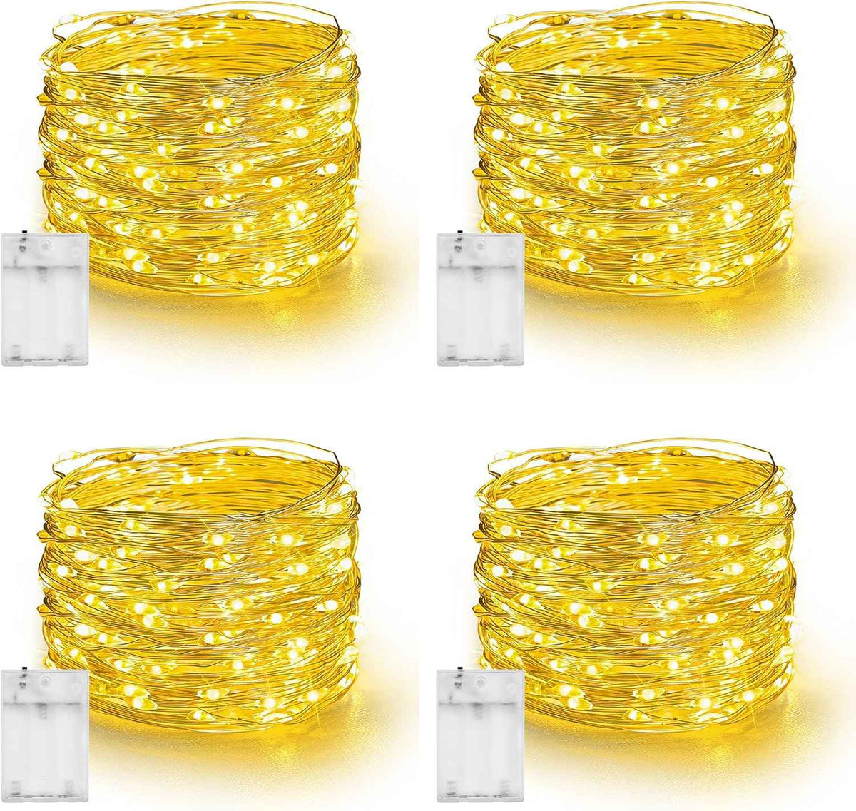 Dazzle Bright Fairy Lights Battery Operated, 4 Pack Total 80FT 240LED Silver Wire Waterproof String Lights, Christmas Decorations for Indoor Outdoor Bedroom Yard Party Decor, Warm White