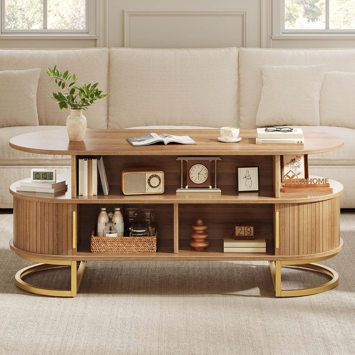 YITAHOME 47.2" Oval Coffee Table, Natural Oak