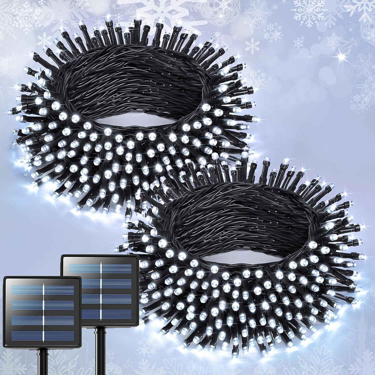 JMEXSUSS 2 Pack Solar String Lights Outdoor Waterproof, Total 400 LED 151FT Solar Christmas Lights Outdoor, 8 Modes White Solar Light for Outside Yard Patio Tree Garden Christmas Decorations
