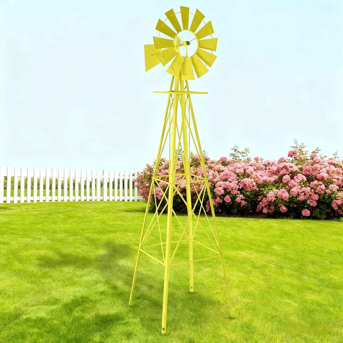 8FT Windmill for Yard Garden Decoration with Weather Vanes,Heavy Duty Outdoor Wind Mills, Large Metal Outdoor Windmill,Weather Resistant,Yellow