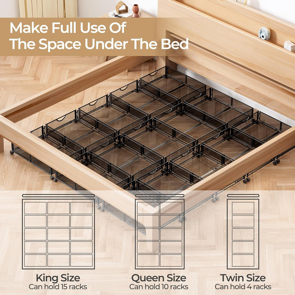 Yecaye Under Bed Storage with Wheels, 2 Pack Under Bed Shoe Storage Organizer Drawer, Tool-free Assembly Metal Underbed Storage Containers for Clothes, Shoes, Toys, Black - Field & Nook
