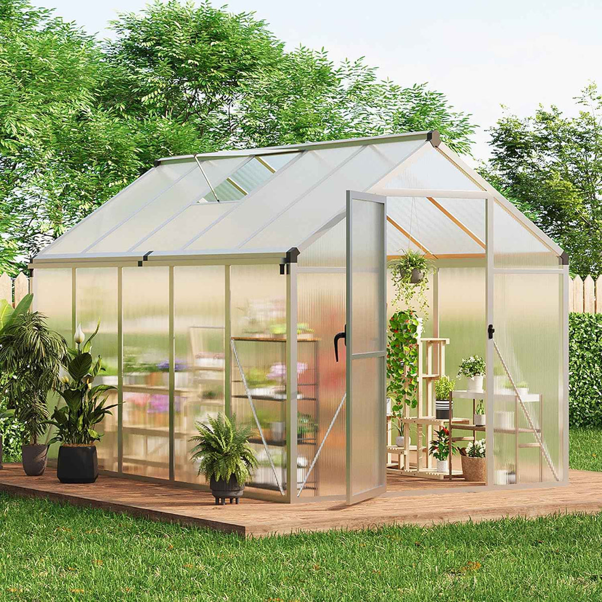 Garvee 6 x 10 FT Greenhouse, Greenhouses for Outside, Polycarbonate Greenhouse with Aluminum Frame, Lockable Door and Ajustable Roof Vent for Backyard, Green Houses for Outside Garden Backyard, Patio