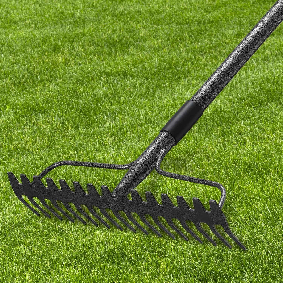 77'' Bow Rake ,17 Tines Metal Head Rakes with Stainless Steel Handle,Heavy Duty Garden Rake for Loosening Soil Gathering Leaf Leveling Lawn Farming Land Management Yarn Thatch Rake