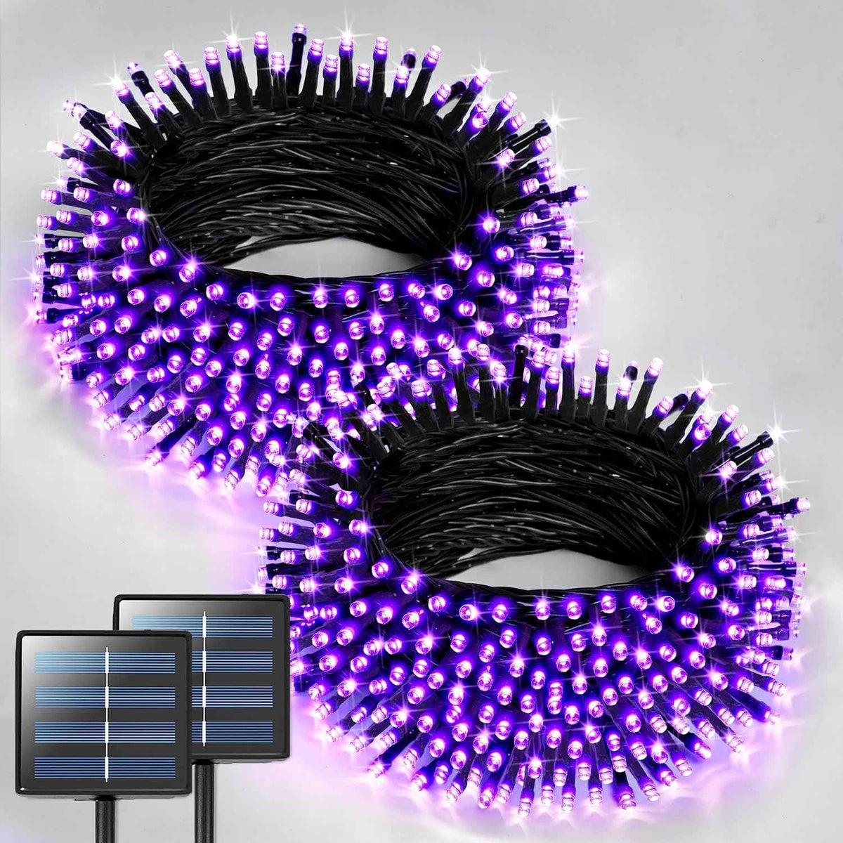JMEXSUSS 2 Pack Purple Solar Halloween Lights, Total 400 LED 151FT Purple Halloween Lights Outdoor Waterproof, 8 Modes Solar Christmas Light for Outside Patio Yard Tree Decorations