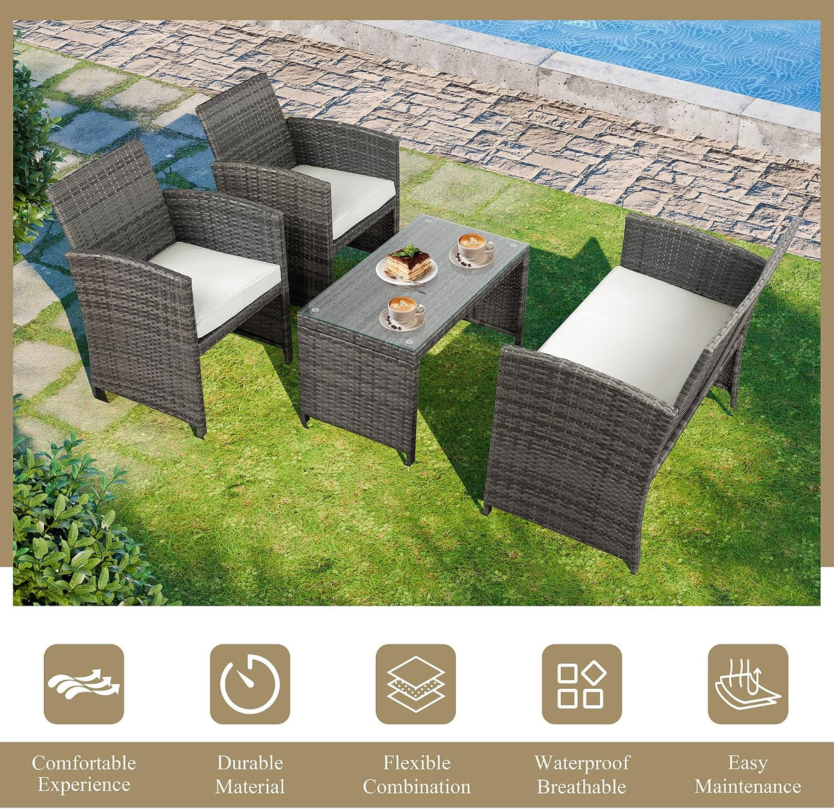 4 Piece Outdoor Patio Furniture Set, Outdoor Wicker Rattan Chairs