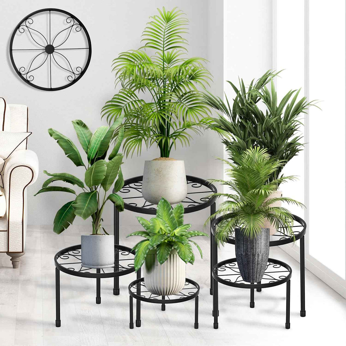 CADANI 5 Pack Metal Plant Stands for Outdoor Indoor, Anti-Rust Iron Flower Pot Stand, Heavy Duty Plant Pot Stand for Multiple Plant, Decoration Racks for Home, Patio & Garden