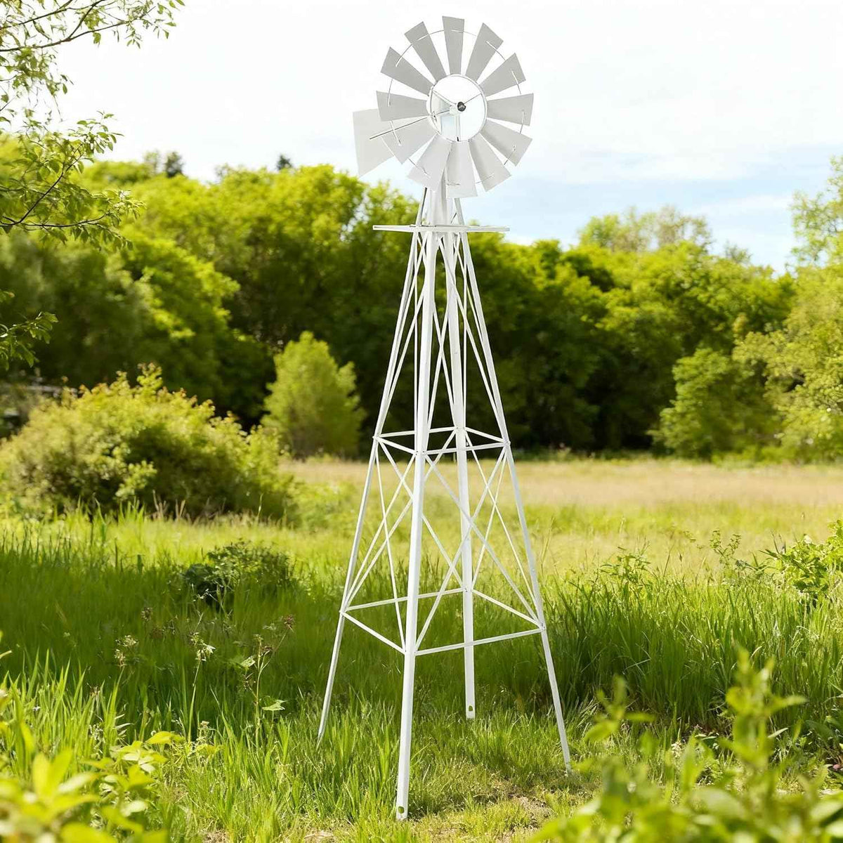 8FT Windmill for Yard Garden Decoration with Weather Vanes,Heavy Duty Outdoor Wind Mills, Large Metal Outdoor Windmill,Weather Resistant,White