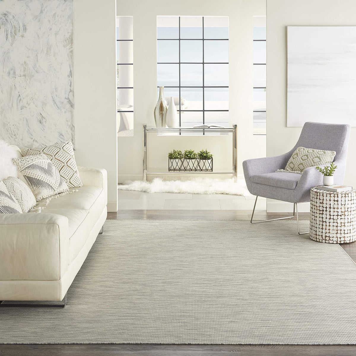 Nourison Positano Indoor/Outdoor Light Grey 6' x Round Area Rug, Easy Cleaning, Non Shedding, Bed Room, Living Room, Dining Room, Backyard, Deck, Patio (6 Round)