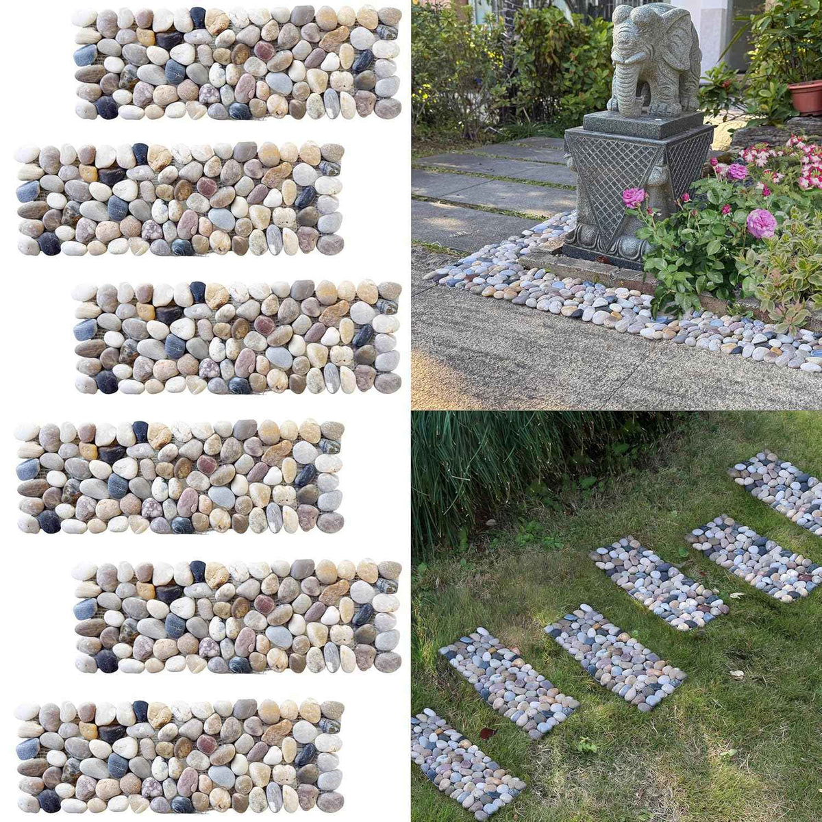 Sunnyglade 6 Pcs 15.5" L × 5.5" W River Rock Stepping Stones, Rectangles Pebbles Polished Gravel, Outdoor Pebble River Stone Mat for Yard Lawn Patio Pathway Landscaping (Rectangles, 15.5" x 5.5")