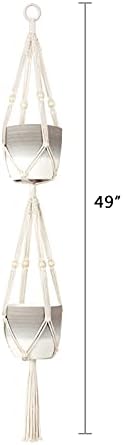 Mkono Macrame Plant Hanger 2 Tier 49" Hanging Plant Holder Indoor Outdoor