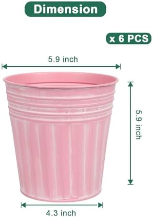 vensovo 6 Inch Pink Metal Rustic Flower Pots - 6Pcs Medium Galvanized
