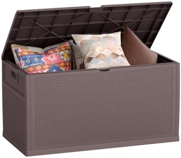 ZYJOYY 100 Gallon Waterproof Large Resin Deck Box, Indoor Outdoor