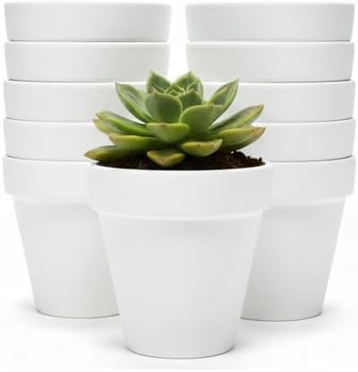 YESIACE White Terracotta Flower Pots with Drainage Holes, 4 Inches