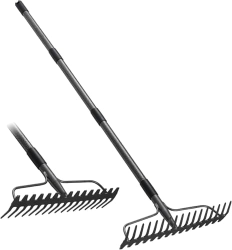 Garden Rake, 60 Inch Long Handle with 17 Tongs, Heavy Duty Metal Bow Rake for Loosening Leveling Soil, Garden Leaf Rake for Raking Leaves Grass , Weeding, Yard Thatch Lawn Care Garden Tool