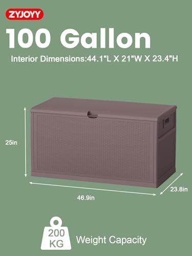 ZYJOYY 100 Gallon Waterproof Large Resin Deck Box, Indoor Outdoor