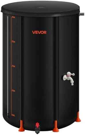 VEVOR Collapsible Rain Barrel, 66 Gallon Portable Rain Water Collection Barrel, 500D PVC Rainwater Collection System, Garden Water Catcher Tank Storage Container with Spigot & Overflow Kit, Black