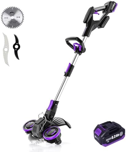 Cordless Weed Wacker, GearBrushless Motor, 20V 5.2Ah Battery Powered, 3 in 1 Edger/Mower/Trimmer with Metal Blade (5.2A Battery Pack)