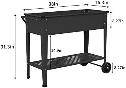 Raised Planter Box Outdoor with Legs Elevated Raised Garden Bed with Wheels Flower Boxes Outdoor Standing Planter for Vegetables Flowers Herbs Planting,Black