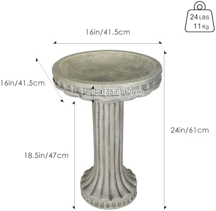SKYFIRE 24" H Outdoor Bird Bath for Garden- Fibre Reinforced Concrete