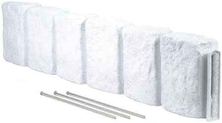 Beuta Landscape Edging | Garden Edging Border | Faux Stone Block XL for Lawn Edging, Flower Beds & Yard Edging – 1 Pack | Each Section Has 6 Blocks 48" L x 4" W x 9.5" H | 3 Spikes | Limewash