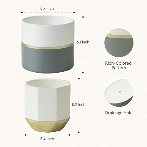 LA Jolie Muse Ceramic Flower Pots, 6.7 & 5.4 Inch Indoor Plant Pot Set of 2