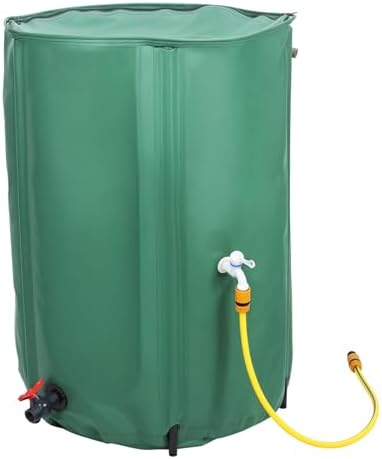 Collapsible Rain Barrel, 100 Gallon Portable Water Storage Tank, Foldable Rainwater Collector System, Outdoor Garden Water Catcher Drum, Dual Spigots Container with Overflow Kit & Filter Green