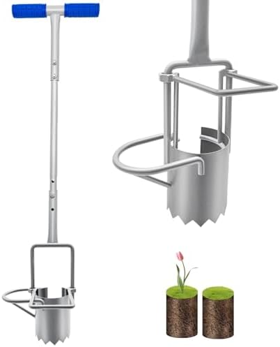Updated Bulb Planter Long Handle for Digging, 5-in-1 Lawn and Garden Tool,sod Plugger Tool,Weeding,Soil Sampler, Transplanting,Sod Plugger Bulb Transplanting （Height Adjustable ）