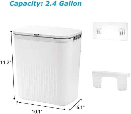 Frcctre 2 Pack 2.4 Gallon Kitchen Compost Bin, Hanging Trash Can with Lid Garbage Can for Countertop or Under Sink, Wall Mounted Counter Waste Bin for Kitchen Bathroom Bedroom Office
