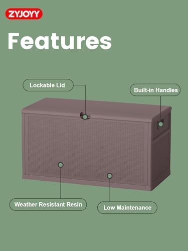 ZYJOYY 100 Gallon Waterproof Large Resin Deck Box, Indoor Outdoor