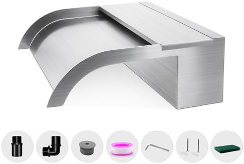 Waterfall Spillway, Stainless Steel Pool Fountain w/Top Open Lip &
