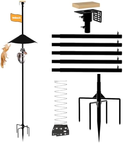 Smart Bird Feeder Pole With Metal Squirrel Baffle,94 Inches Bird House Poles For Outdoors,1-Inch Dia Heavy-Duty Pole For Bird Feeder,Squirrel Proof Baffle with Stainless Steel Spring for Defense.