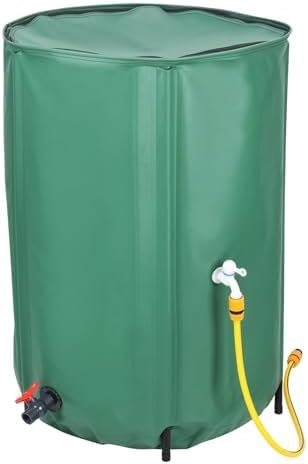 Collapsible Rain Barrel, 100 Gallon Portable Water Storage Tank, Foldable Rainwater Collector System, Outdoor Garden Water Catcher Drum, Dual Spigots Container with Overflow Kit & Filter Green