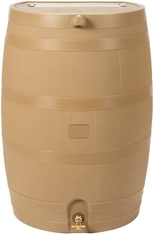 RTS Home Accents 50-Gallon Rain Water Collection Barrel with Brass Spigot, Oak Color