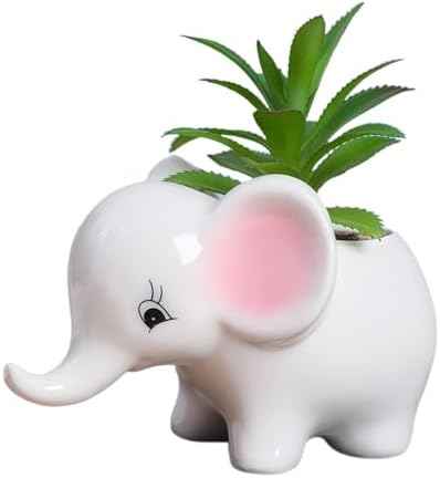 Cute Animal Elephant Shaped Ceramic Succulent Cactus Air Plant Flower Pots Planters-Plant Not Included (Pink&White)