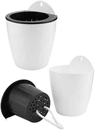 Jucoan 9 Pack Self Watering Wall Hanging Planters Pots for Indoor Plant, 5 Inch White Plastic Lazy Flower Pot with 9 Hooks for Garden Fence, Porch, Wall
