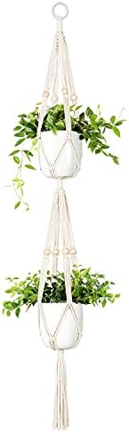 Mkono Macrame Plant Hanger 2 Tier 49" Hanging Plant Holder Indoor Outdoor
