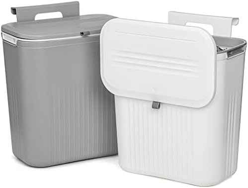 Frcctre 2 Pack 2.4 Gallon Kitchen Compost Bin, Hanging Trash Can with Lid Garbage Can for Countertop or Under Sink, Wall Mounted Counter Waste Bin for Kitchen Bathroom Bedroom Office