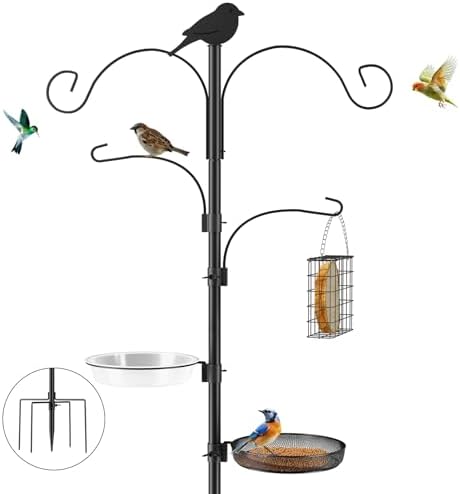 Bird Feeder Pole, 91in 4 Hook Bird Feeding Station Kit with Adjustable
