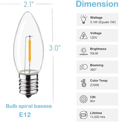 C9 Christmas Replacement LED Light Bulbs, E17 Chandelier Base LED