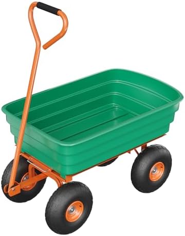 Heavy Duty Yard Wagon Dump Cart - 4 Cu Ft 1200Lbs Capacity Utility Wagon with 10" No-Flat Tires,Garden 4 Wheel Cart,180° Rotating Handle for Garden, Landscaping, Farming