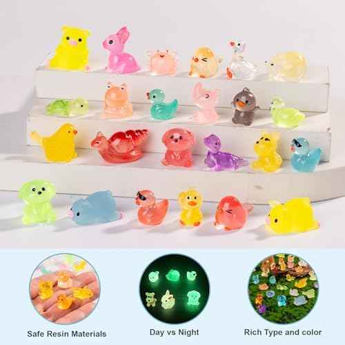 120 pcs Luminous Mini Resin Animals to Hide Glow in The Dark Figures Miniature Little Small Animal Figurines Bulk for Micro Fairy Garden Landscape Accessories Hide Crafts Decor Aquarium