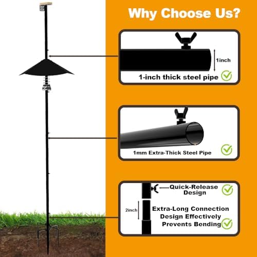 Smart Bird Feeder Pole With Metal Squirrel Baffle,94 Inches Bird House Poles For Outdoors,1-Inch Dia Heavy-Duty Pole For Bird Feeder,Squirrel Proof Baffle with Stainless Steel Spring for Defense.