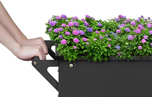 Raised Planter Box Outdoor with Legs Elevated Raised Garden Bed with Wheels Flower Boxes Outdoor Standing Planter for Vegetables Flowers Herbs Planting,Black
