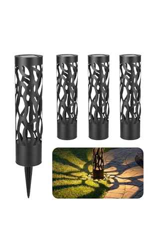 Home Zone Living Secure Solar Bollard Pathway Lights, 4-Pack, Black, 4"x16" | Light Effect, Dusk-to-Dawn, Metal, Warm LED, 4" x16", Outdoor, Garden, Yard, Patio, Walkway, Driveway, Backyard, Porch