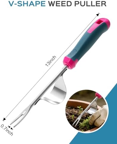 2026 Upgraded Weed Puller Tool, Leverage Base & V-Shaped Forks, Hand Weeder