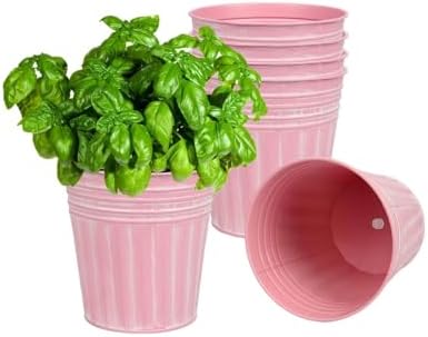 vensovo 6 Inch Pink Metal Rustic Flower Pots - 6Pcs Medium Galvanized
