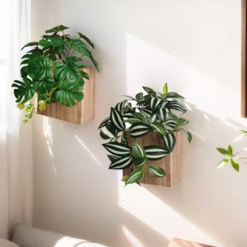 Wood Wall Hanging Plants Decor Indoor,Small Fake Plants Natural