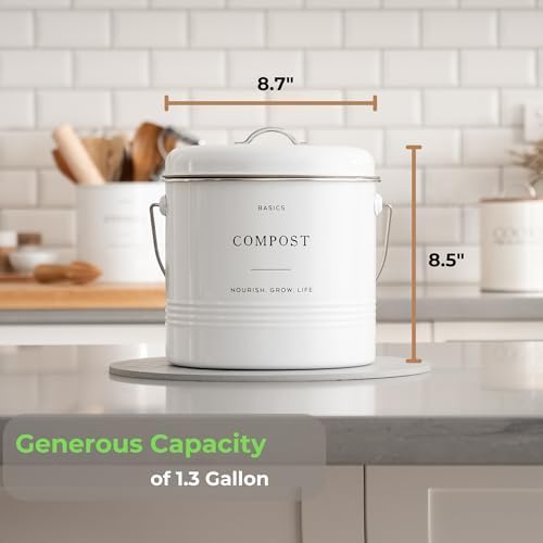 D'Lifeful Kitchen Compost Bin – 1.3 Gallon Countertop Farmhouse