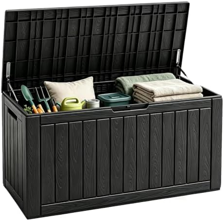Fancyango 150 Gallon Waterproof Deck Box, Resin Outdoor Storage Box, Black